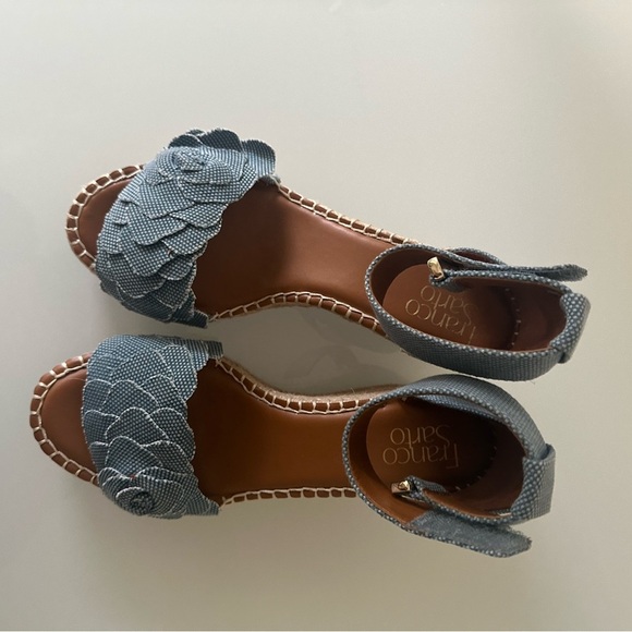 Franco Sarto Blue and Tan Espadrille Wedges with Jute Heel - Picture 2 of 4